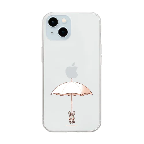 かわいいウサギ傘のグッズ Soft Clear Smartphone Case