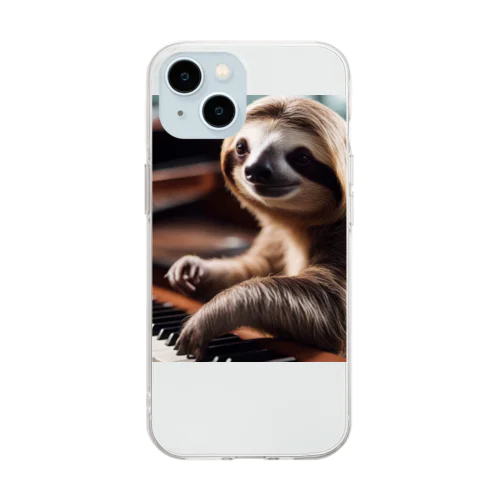 ピアノを弾くナマケモノ Soft Clear Smartphone Case