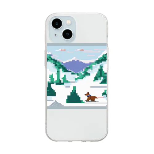 スキーをしている犬 Soft Clear Smartphone Case