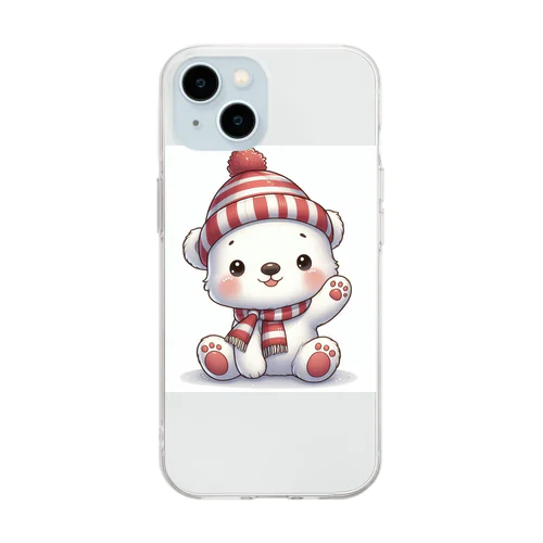 ニット帽をかぶったシロクマ Soft Clear Smartphone Case