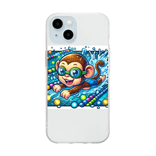 Swimming monkey Soft Clear Smartphone Case