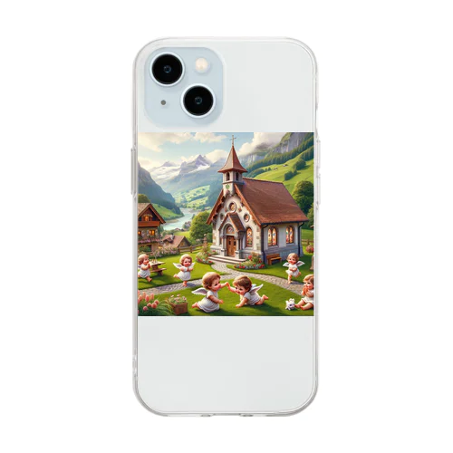 教会で遊んでる天使たち Soft Clear Smartphone Case