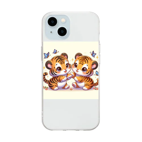 じゃれあうトラさん Soft Clear Smartphone Case