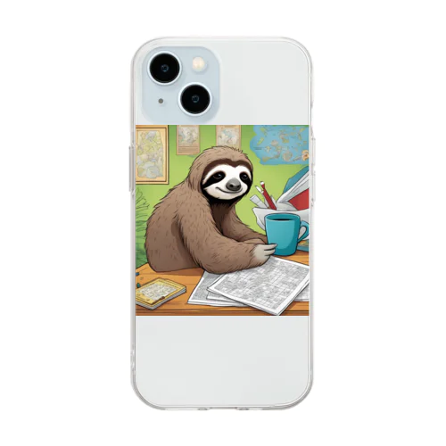 "A Sloth Trying Various Things"  Soft Clear Smartphone Case