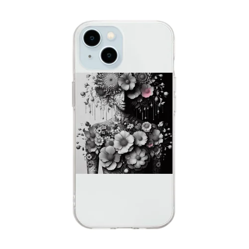 花と女性 Soft Clear Smartphone Case