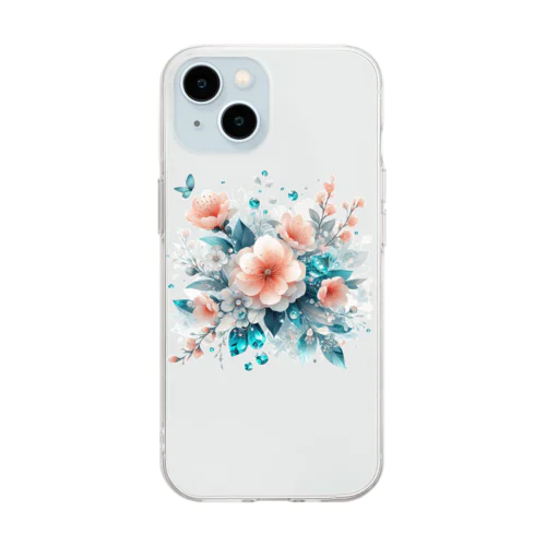 桃の花×エメラルド Soft Clear Smartphone Case