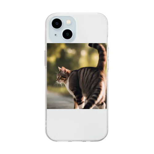 尻尾を立てて逃げようとしている猫 Soft Clear Smartphone Case