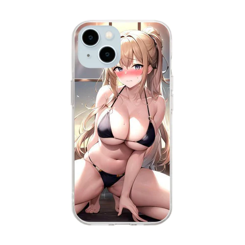 黒いビキニの女の子2（金髪ポニーテールver） Soft Clear Smartphone Case