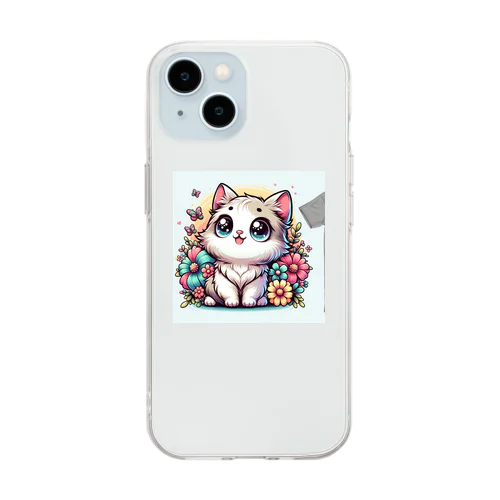 可愛いいねこが目を輝かせています！ Soft Clear Smartphone Case