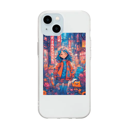 静かな通りでほほ笑む女の子 Soft Clear Smartphone Case