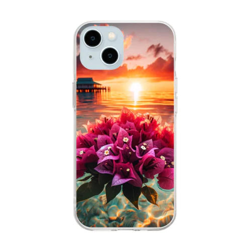 夕日 海 花束 1 Soft Clear Smartphone Case