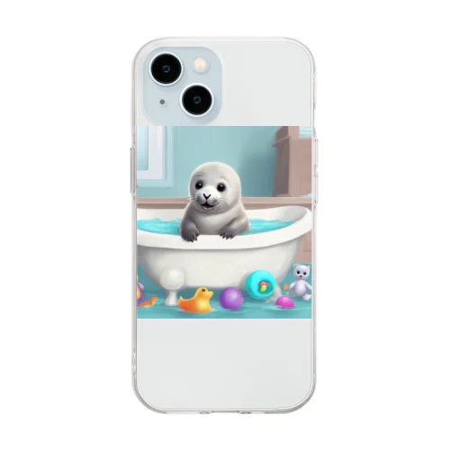 お風呂場のゴマアザラシの赤ちゃん Soft Clear Smartphone Case