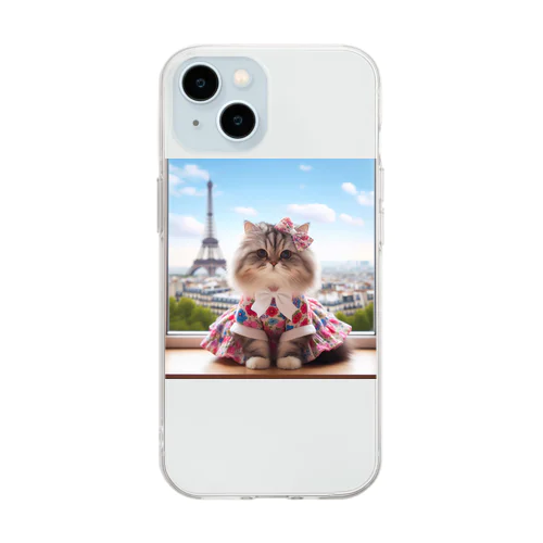 エッフェル塔と猫ちゃん Soft Clear Smartphone Case