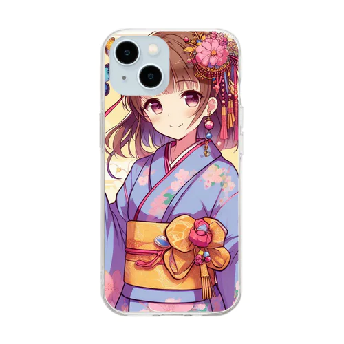 蝶と浴衣の女の子 Soft Clear Smartphone Case