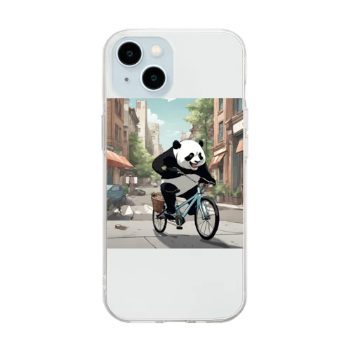 自転車に乗っているパンダ Soft Clear Smartphone Case