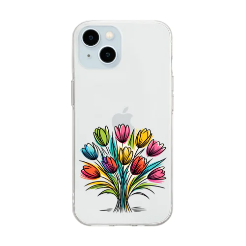 春の訪れを華やかに彩るチューリップ Soft Clear Smartphone Case