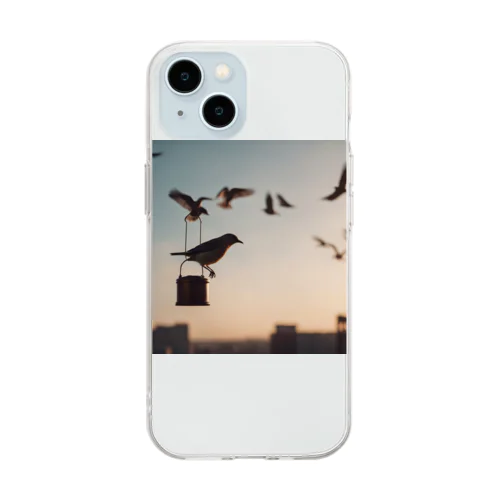 夕方の鳥 Soft Clear Smartphone Case