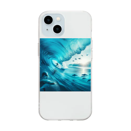 サーファーと海 Soft Clear Smartphone Case