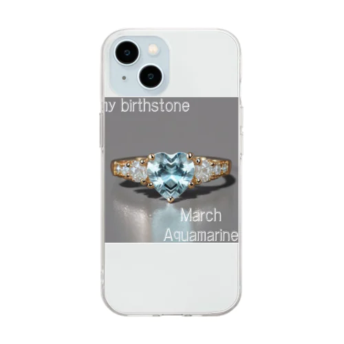 Birthstone/heart-shaped ring/March Soft Clear Smartphone Case