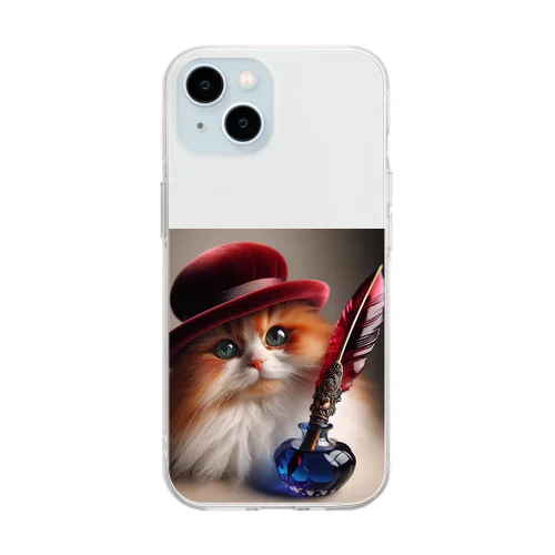 羽ペン猫作家 Soft Clear Smartphone Case