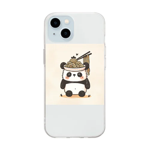 ふわふわパンダのラーメンワンダーランド Soft Clear Smartphone Case