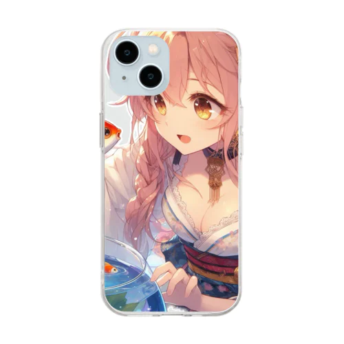 金魚と浴衣姿の女の子 Soft Clear Smartphone Case