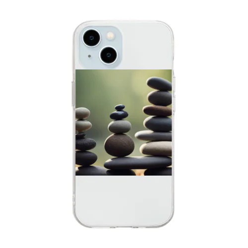 石を積む Soft Clear Smartphone Case