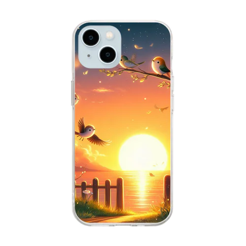 夕焼け小焼けの森の小鳥 Soft Clear Smartphone Case