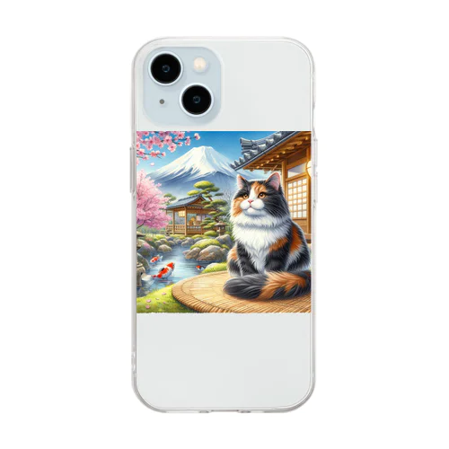 ネコ＆富士山 Soft Clear Smartphone Case