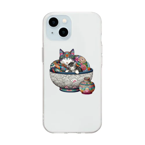 和柄ねこ　親子鍋 Soft Clear Smartphone Case