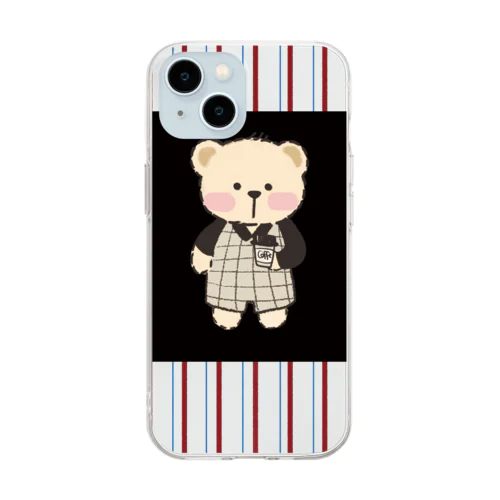 おしゃれな着せかえくまちゃん（ホワイト・レッド） Soft Clear Smartphone Case