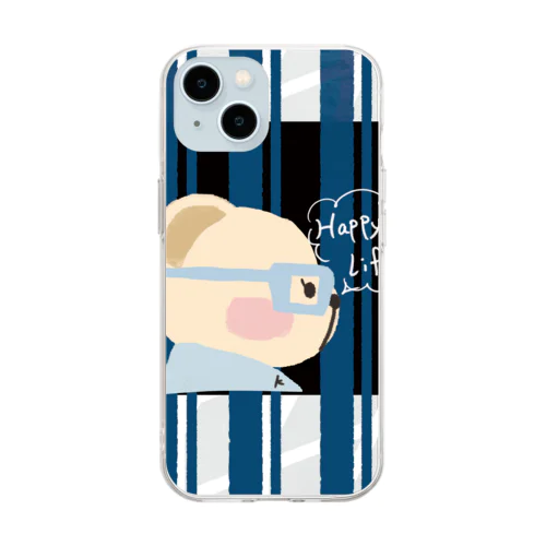 おしゃれな着せかえくまちゃん（ホワイト・ブルー） Soft Clear Smartphone Case