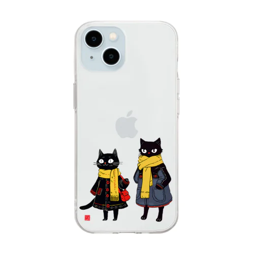 黒猫夫婦のお買い物 Soft Clear Smartphone Case