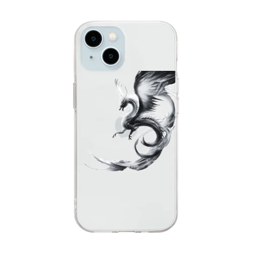 龍【白黒】 Soft Clear Smartphone Case