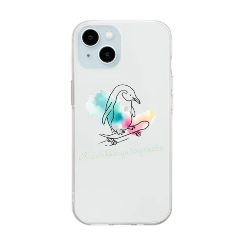 スケボーをするペンギン Soft Clear Smartphone Case