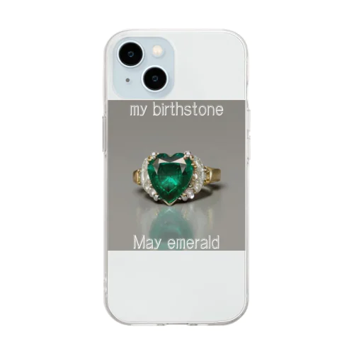 Birthstone/heart-shaped ring/May Soft Clear Smartphone Case