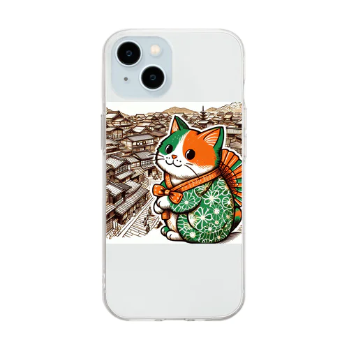 おのぼり猫ベエ Soft Clear Smartphone Case