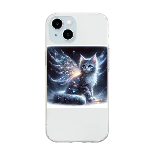 星空の舞、夜を守る猫 Soft Clear Smartphone Case