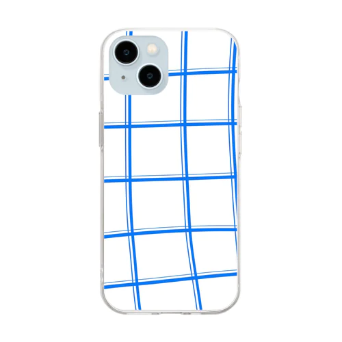 不揃いチェック・ブルー（大幅） Soft Clear Smartphone Case