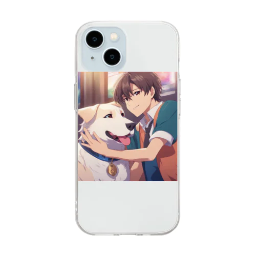 珍しい友情！可愛らしい少年とワンちゃん Soft Clear Smartphone Case