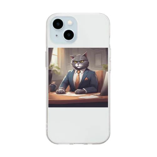 ネコ社長① Soft Clear Smartphone Case