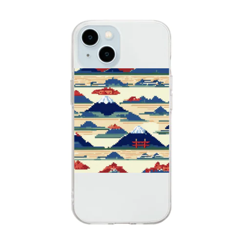 富士山ピクセルアート Soft Clear Smartphone Case