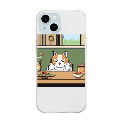 テーブルの上でおねだりしている猫 Soft Clear Smartphone Case