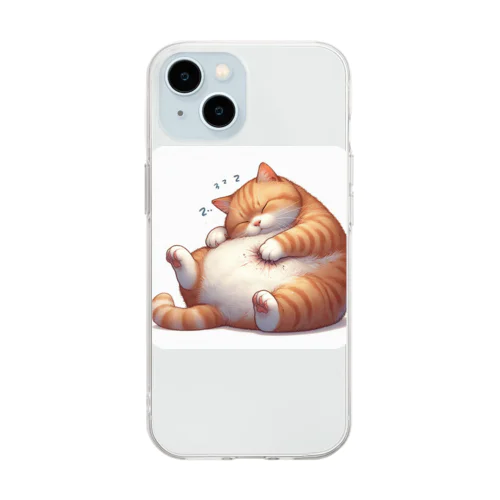 イビキをかいて眠るポッチャリ猫 Soft Clear Smartphone Case