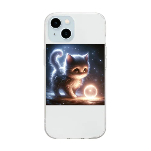 探究の光、夜を歩く猫 Soft Clear Smartphone Case