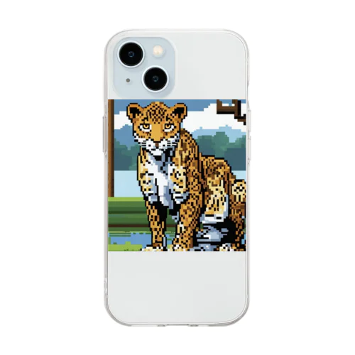 ドット絵のヒョウ Soft Clear Smartphone Case