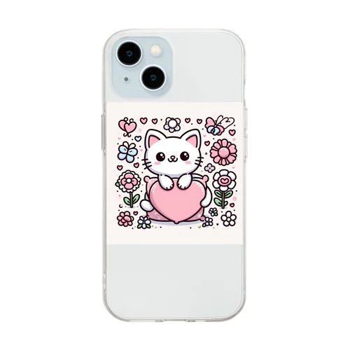 猫スタンプ Soft Clear Smartphone Case