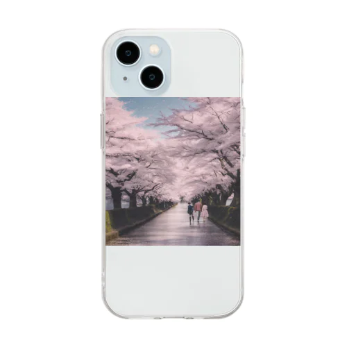 桜のトンネル Soft Clear Smartphone Case