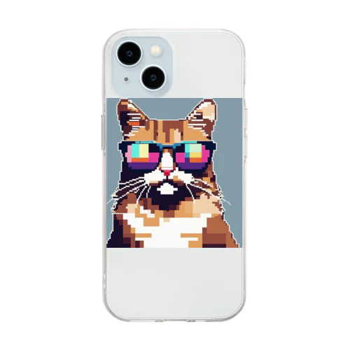 サングラスをかけた猫 Soft Clear Smartphone Case