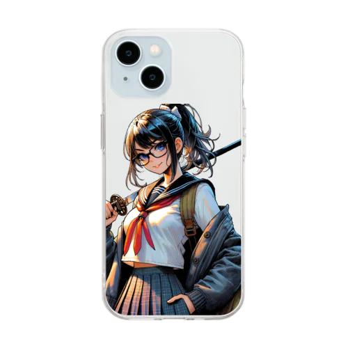 刀と眼鏡と制服 Soft Clear Smartphone Case